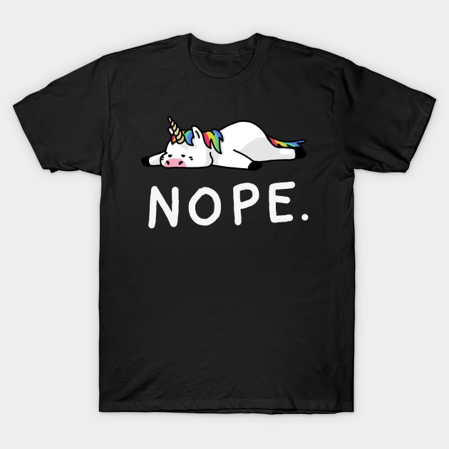 Nope Lazy Unicorn T-Shirt by vo_maria